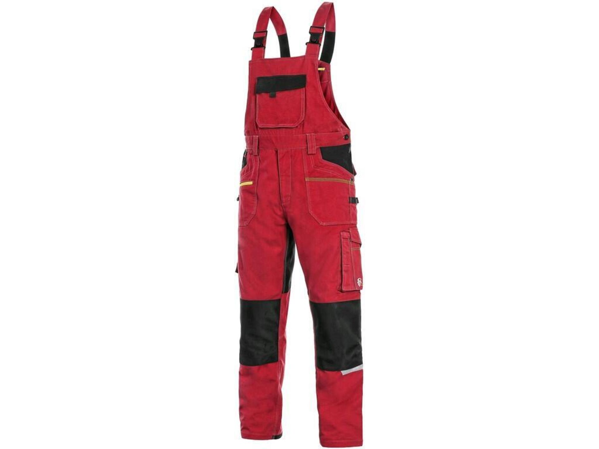 CXS STRETCH pánské Kalhoty pracovní s laclem červená/černá  60