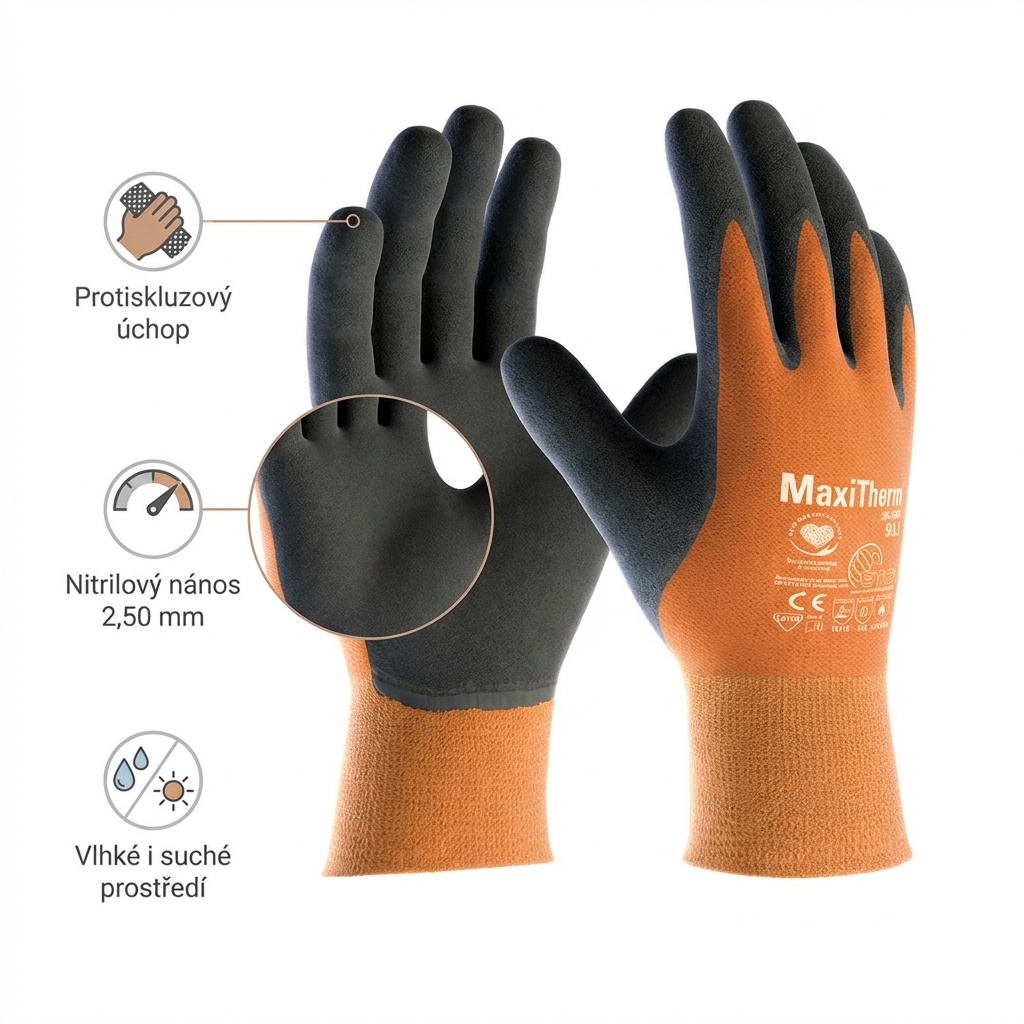 Rukavice teploodolné zimní ATG MAXITHERM 30-201 nitril-úchop