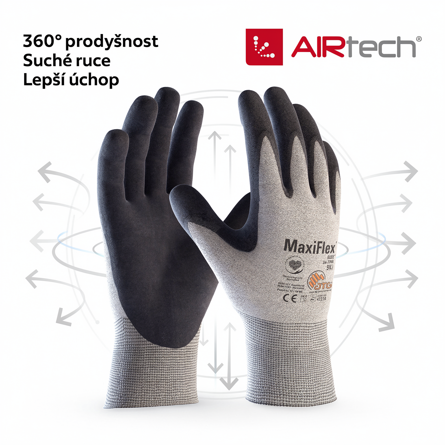 Rukavice povrstvené ATG MAXIFLEX ELITE 34-774 B ESD-AIRTECH