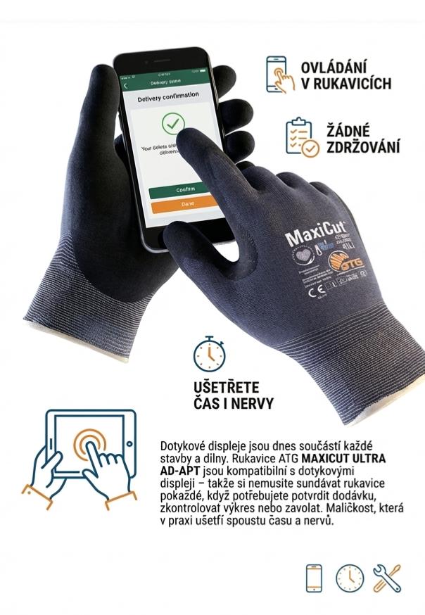 Rukavice protipořezové ATG MAXICUT ULTRA AD-APT 52-3745 nitril-dotykové obrazovky