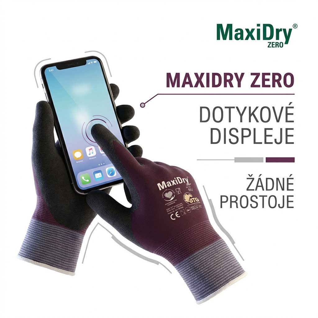 Rukavice povrstvené zimní ATG MAXIDRY ZERO 56-451 nitril-dotykový displej