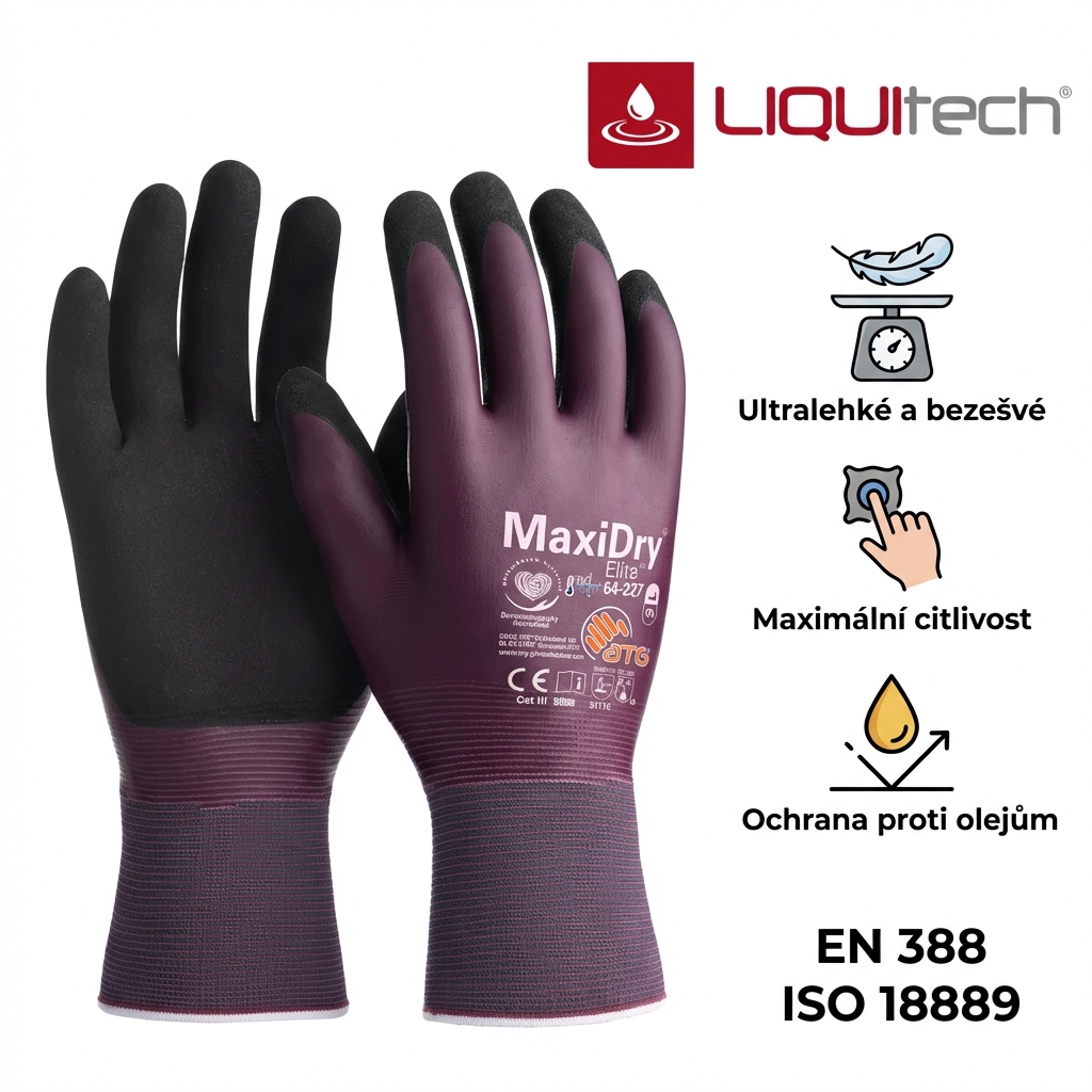 Rukavice povrstvené ATG MAXIDRY ELITE 64-227 nitril-LIQUITECH