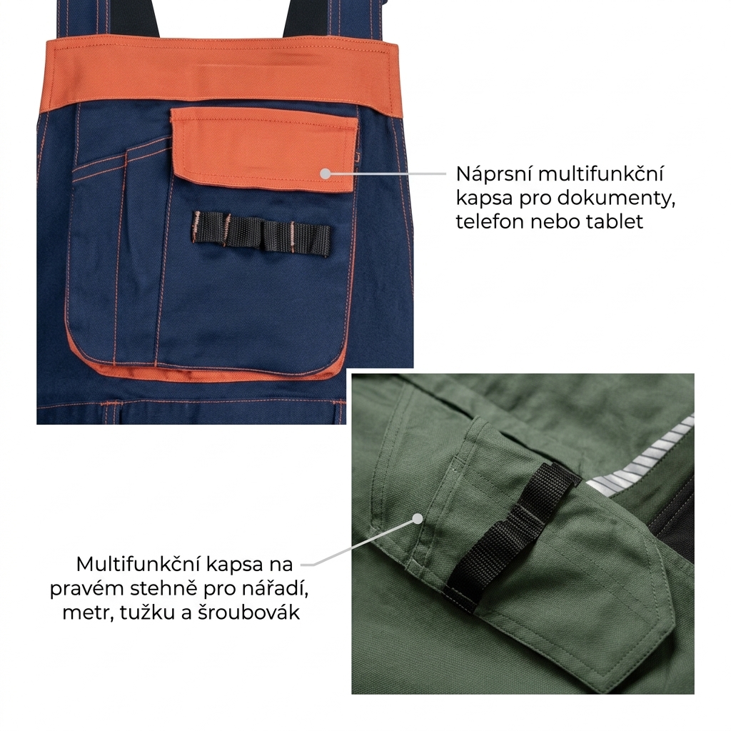 Kalhoty pracovní s laclem STIRLING STRETCH pánské-multifunkční kapsy