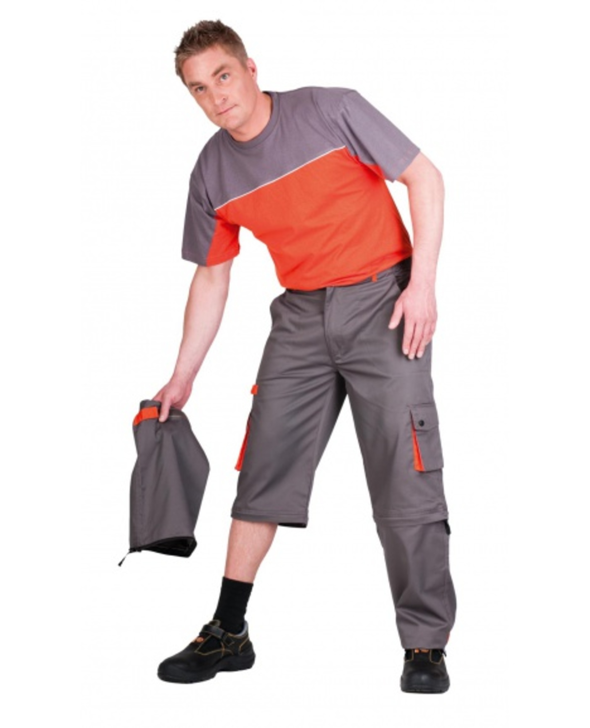 Kalhoty pracovní do pasu 2v1  DESMAN šedá/oranžová  52