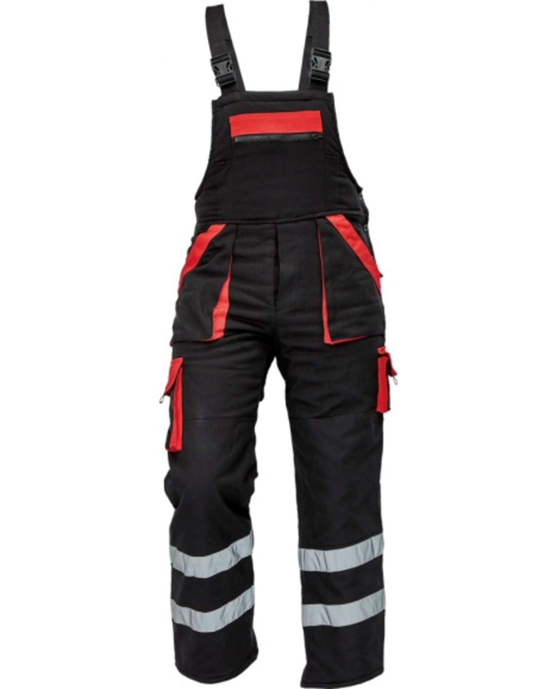 Levně Cerva MAX WINTER RFLX Kalhoty pracovní s laclem zimní černá/červená 60