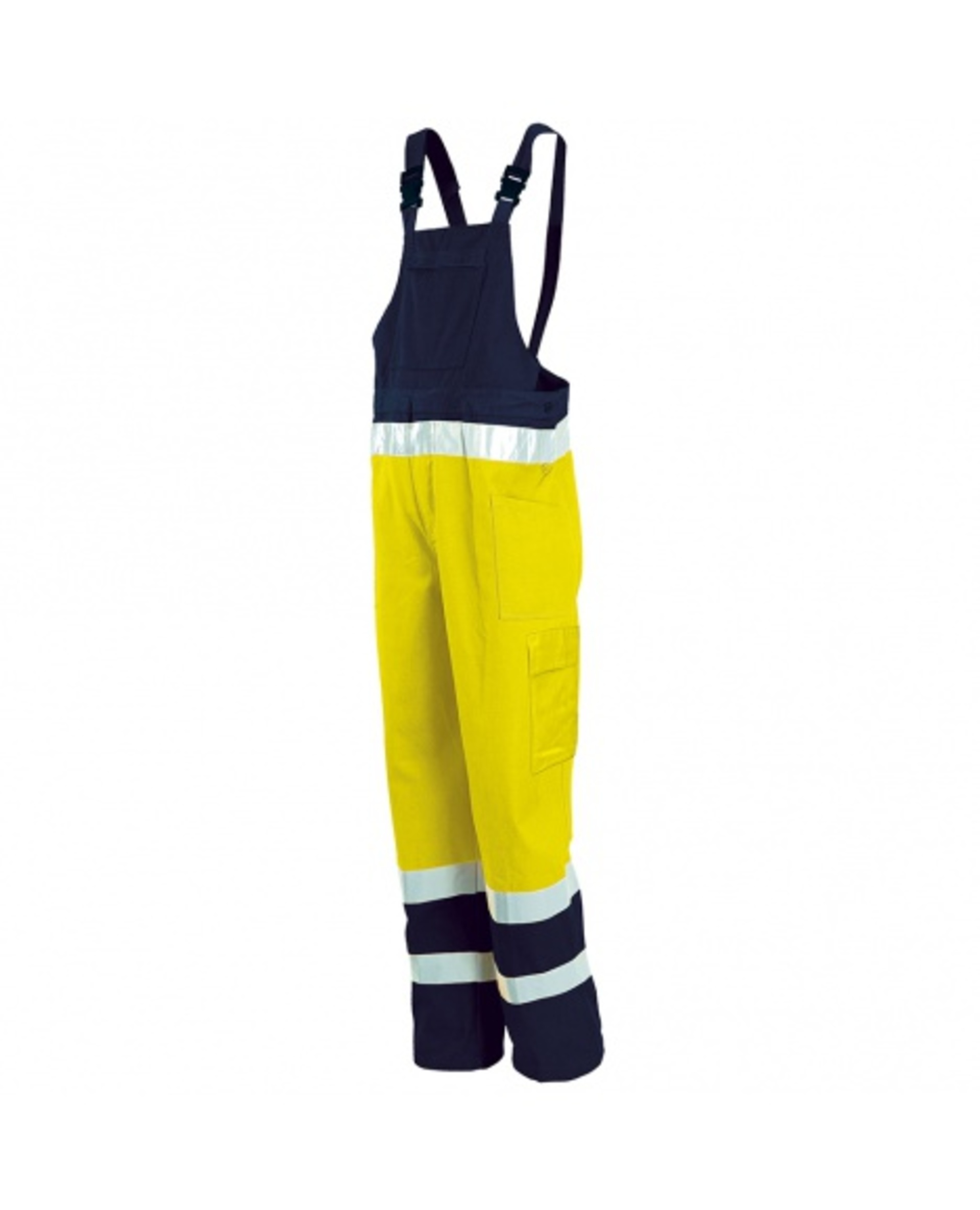 ISSA 8435 Kalhoty pracovní s laclem reflexní žlutá/modrá  XL