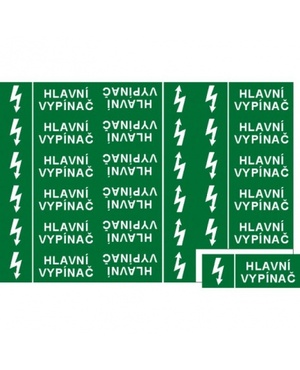 Hlavní vypínač  9x3,2cm aršík 18ks samolepka