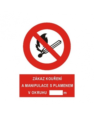 Zákaz kouření a man.s plamenem v okruhu ........ m  A4 samolepka