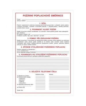 Požární poplachové směrnice  A4 plast