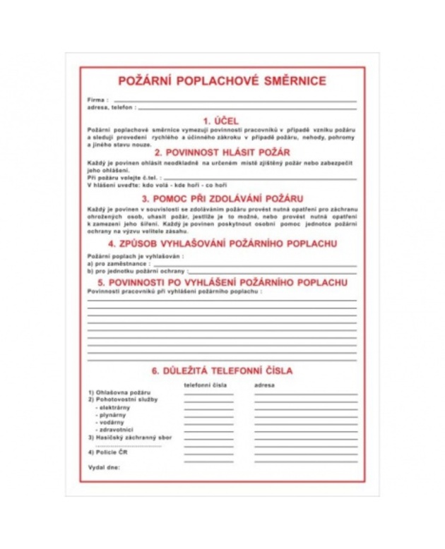 Požární poplachové směrnice  POZ30 A4 plast