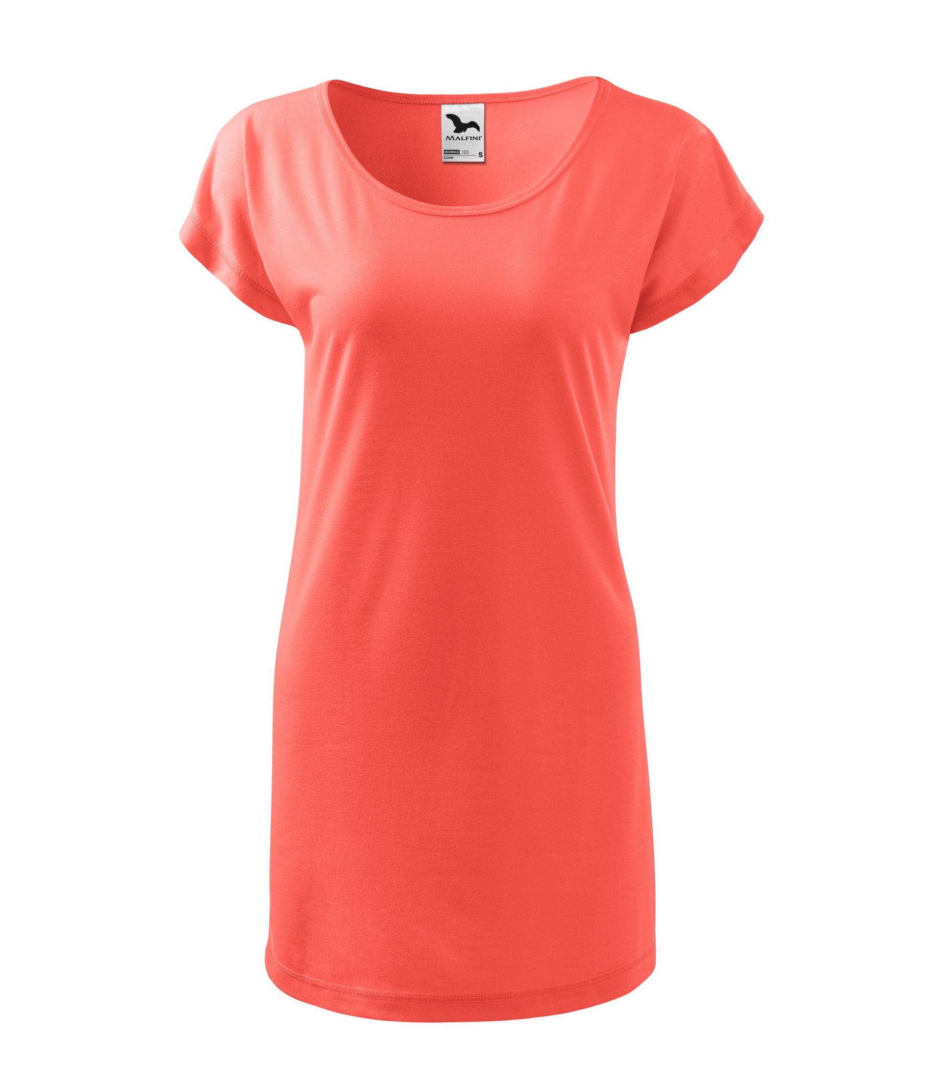 Levně Malfini volné tričko šaty Love z viskózy s lodičkovým výstřihem korálová
