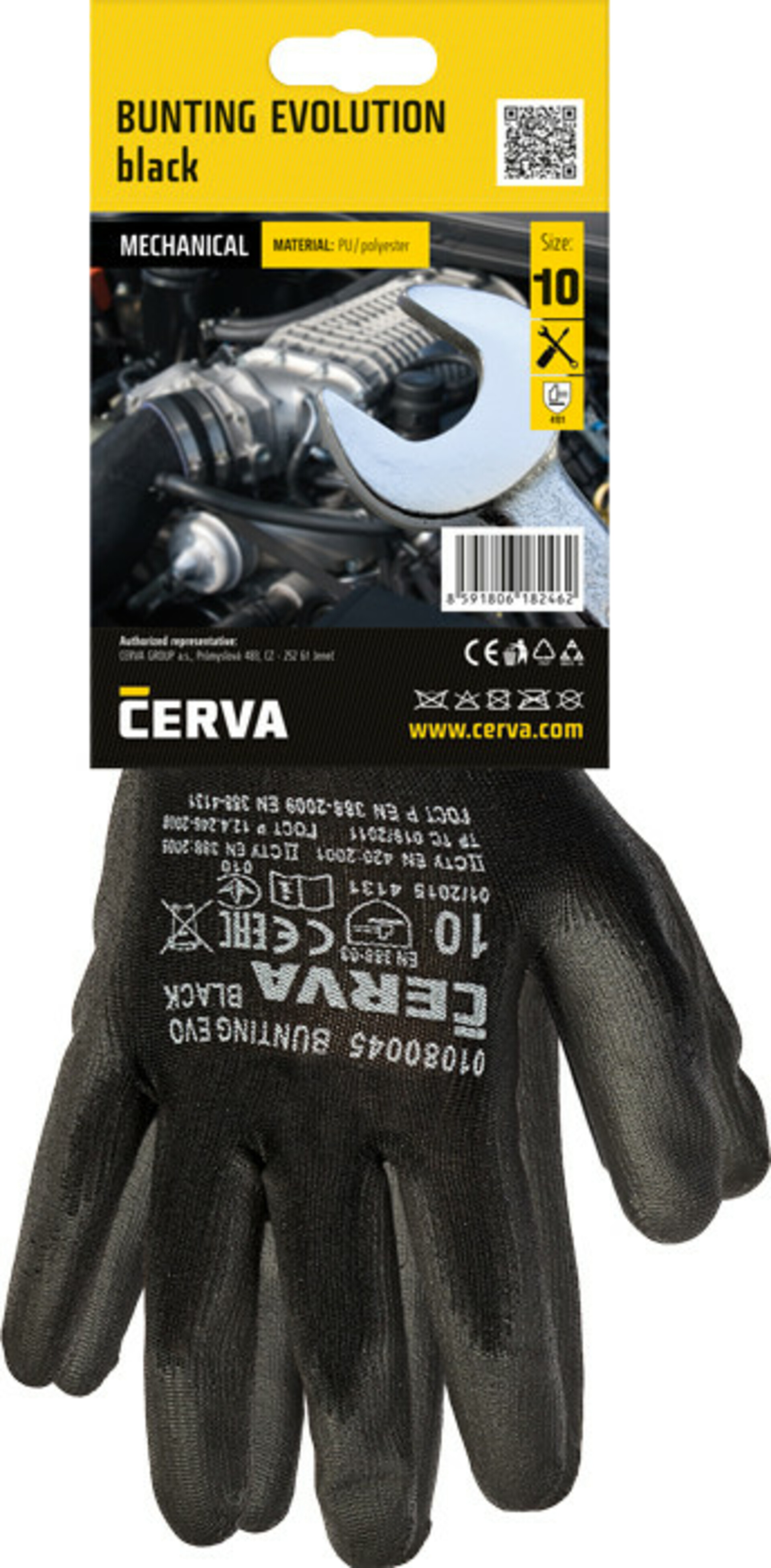 Levně Cerva BUNTING BLACK EVOLUTION polyuretan blistr Rukavice povrstvené 10 XL