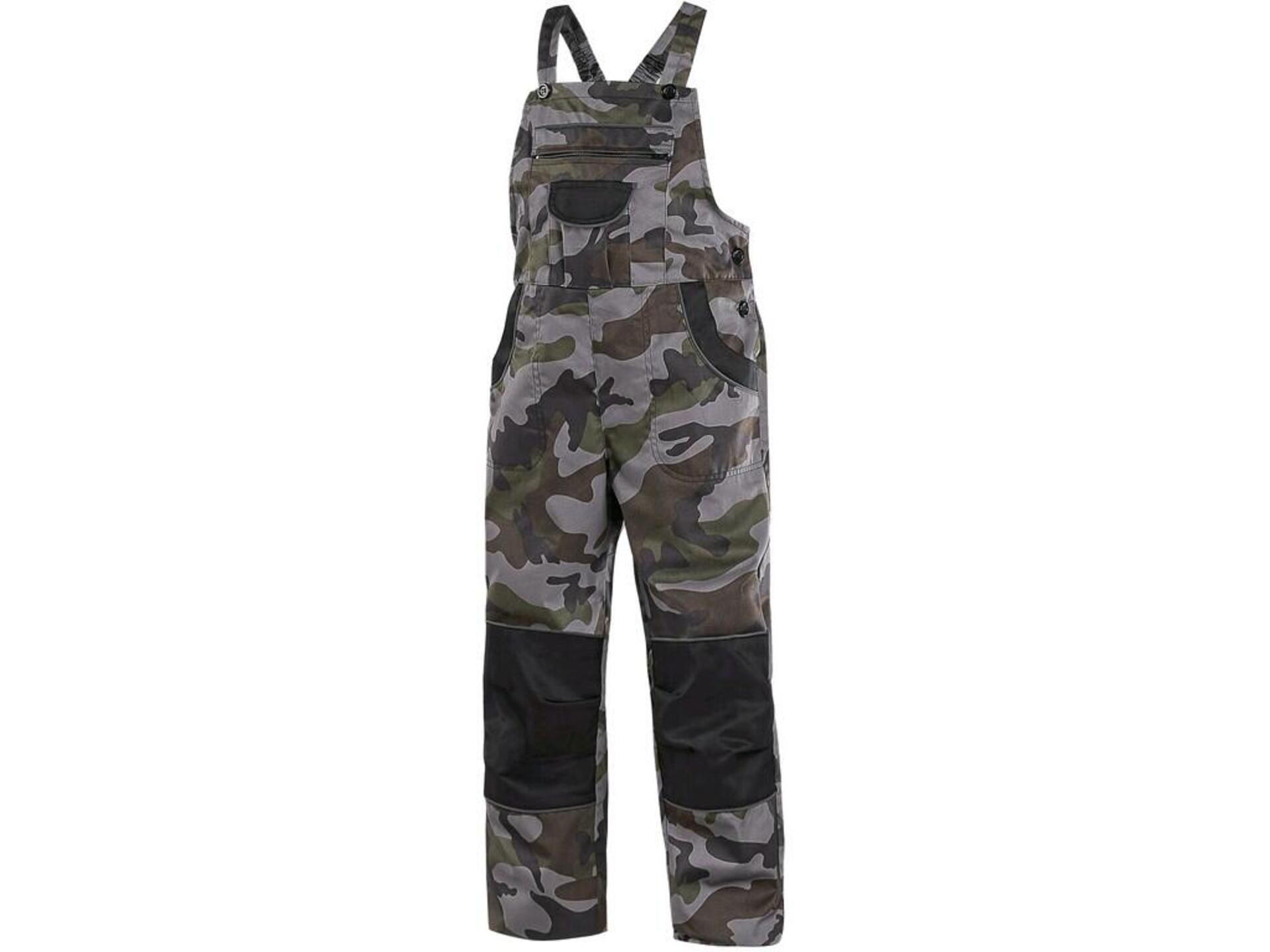 CXS CAMO dětské Kalhoty s laclem camouflage zelená 150