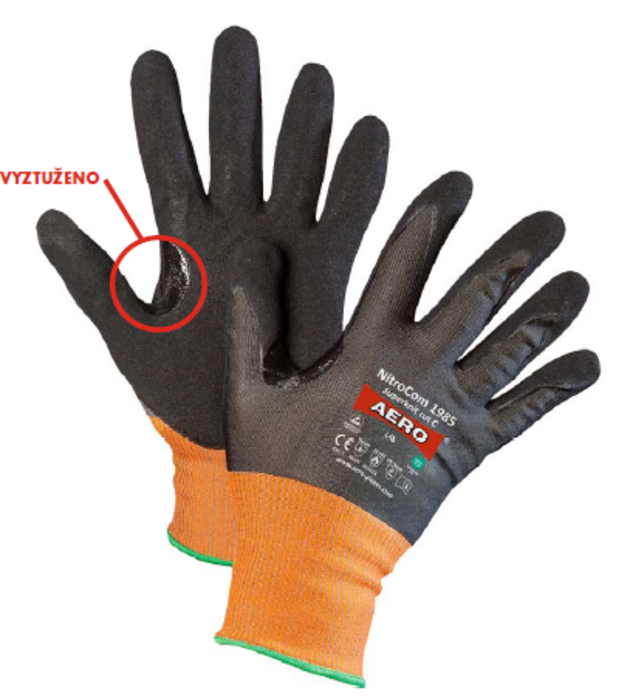 Rukavice povrstvené AERO NITROCOM 1985 SUPERKNIT CUT C nitril