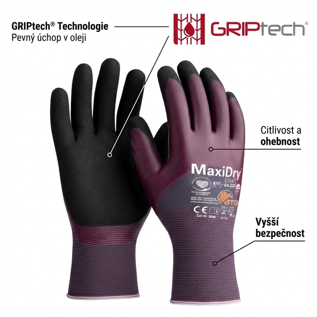 Rukavice povrstvené ATG maxidry elite 64-225 nitril blistr