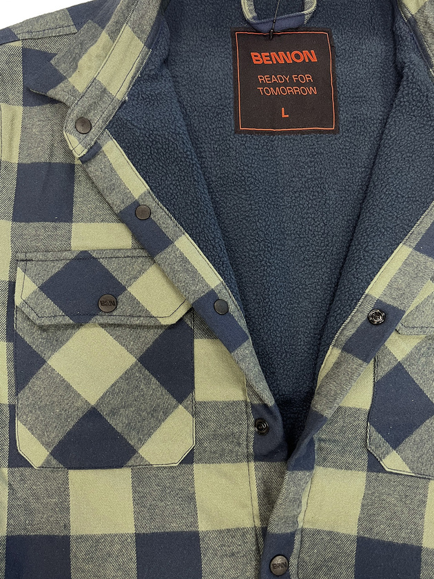 Košile zateplená BENNON PIPPO khaki/blue dlouhý rukáv flanelová