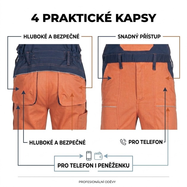 Kalhoty pracovní s laclem  STIRLING STRETCH pánské
