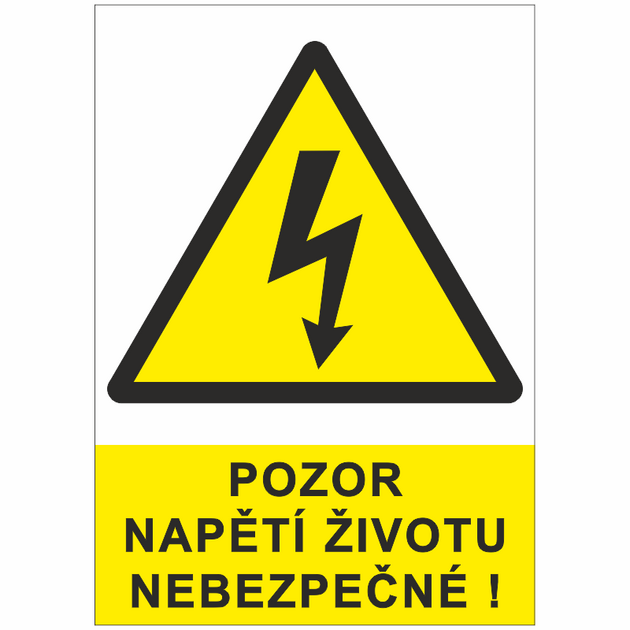 Pozor napětí životu nebezpečné!  A5 samolepka