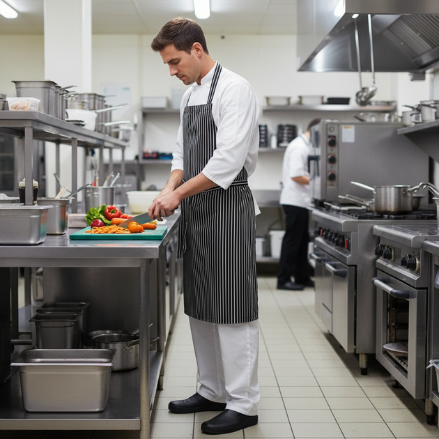 Zástěra s náprsenkou INZEP KUCHAŘ pevný pásek 6x knoflík